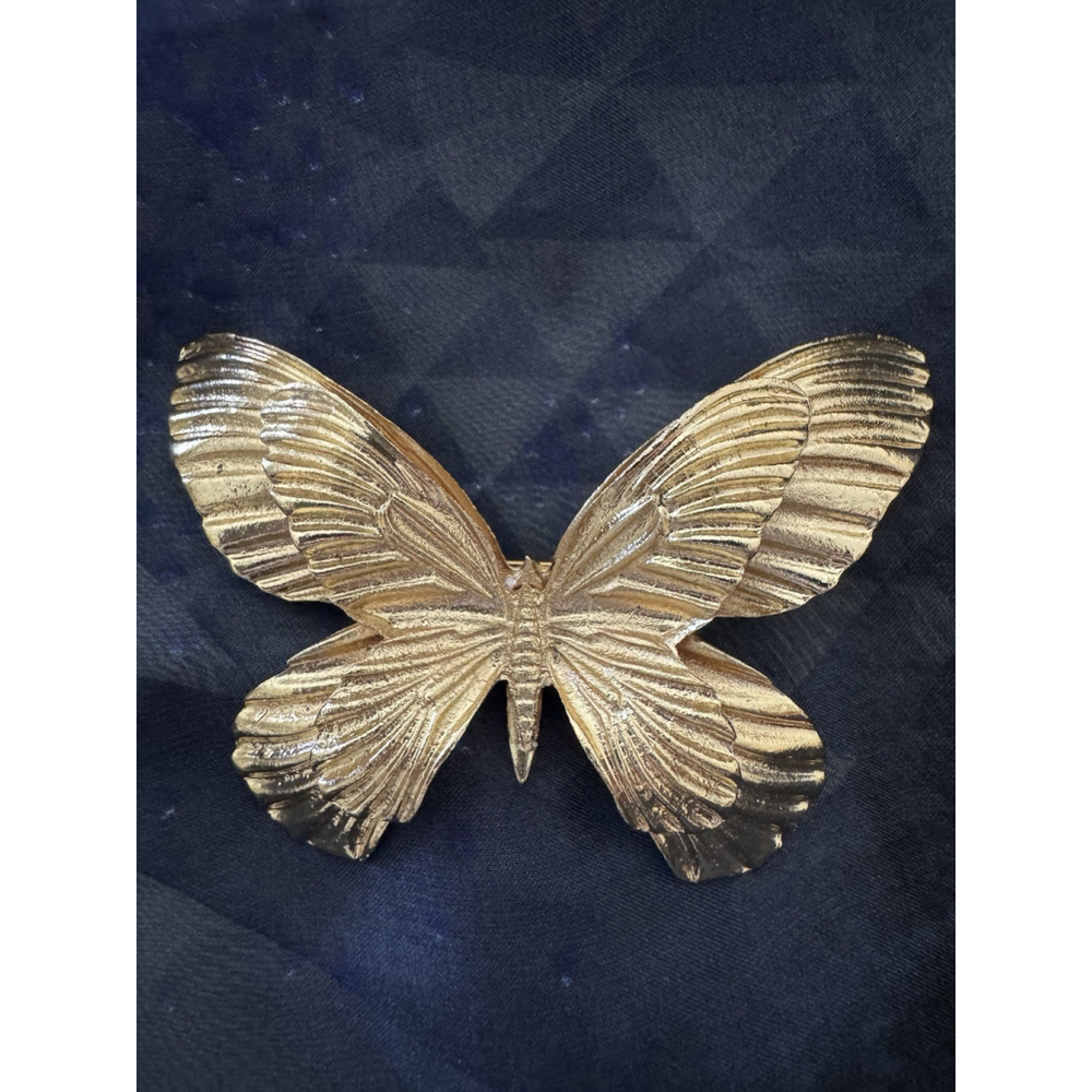 Vintage Gold Tone Butterfly Brooch Pin – Large Textured Wings Costume Jewelry 3”